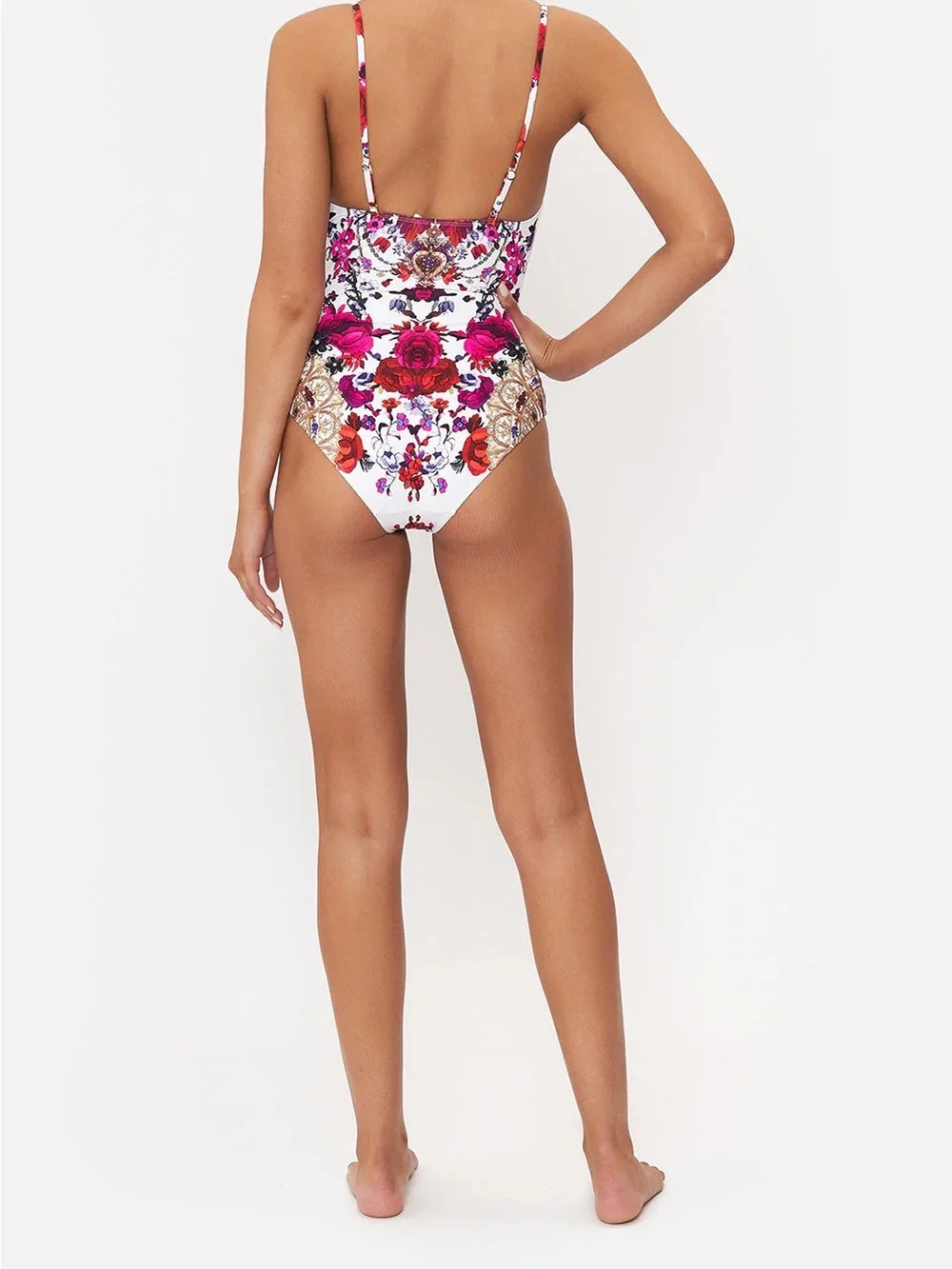 Camilla White One-Piece Swimsuit with Red and Pink Floral Print - Picture 5 of 9